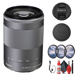 Canon EF-M 55-200mm f/4.5-6.3 IS STM Lens Silver 1122C002 + Filter Kit - Bundle - Reconditioned Canon
