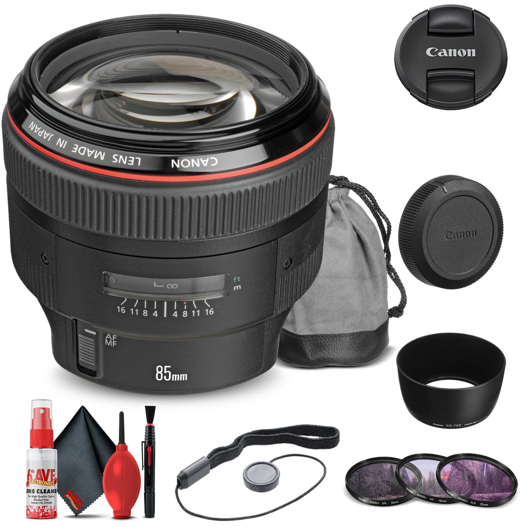 Canon EF 85mm f/1.2L II USM Lens (1056B002) + Filter Kit + Cap Keeper Base Bundle