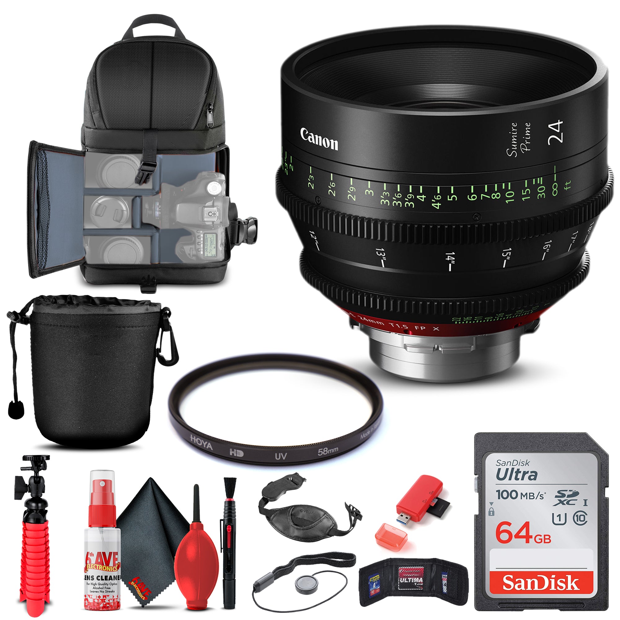 Canon 24mm Sumire Prime T1.5 (PL Mount, Feet) (3359C002) + BackPack + More