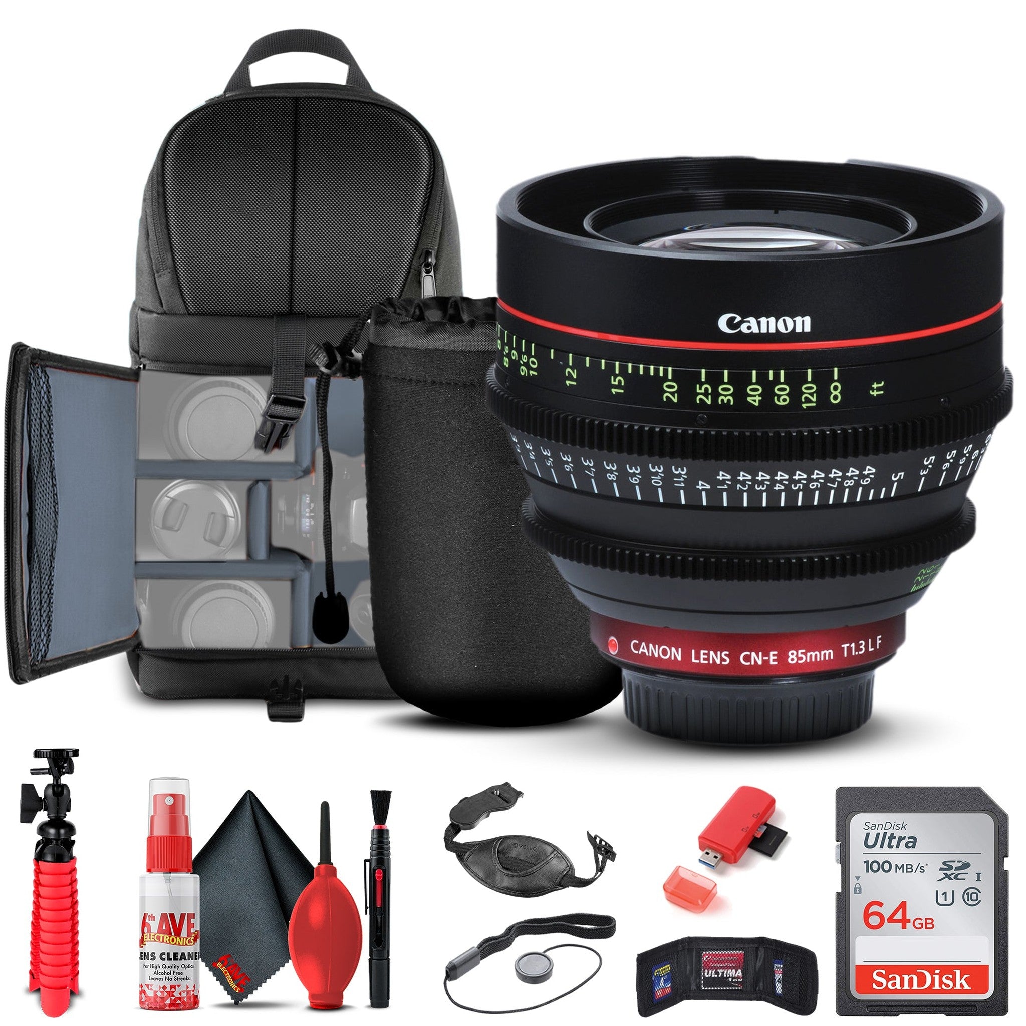Canon CN-E 85mm T1.3 L F Cine Lens 6571B001 + BackPack + 64GB Card + More Canon