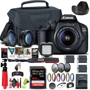 Canon EOS 4000D / Rebel T100 DSLR Camera with 18-55mm Lens + 64GB Card + More - Reconditioned Canon