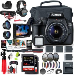 Canon EOS 4000D / Rebel T100 DSLR Camera with 18-55mm Lens + 4K Monitor + More - Reconditioned Canon
