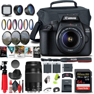 Canon EOS 4000D / Rebel T100 DSLR Camera with 18-55mm Lens + EF 75-300mm + More - Reconditioned Canon
