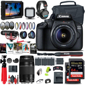 Canon EOS 4000D / Rebel T100 DSLR Camera with 18-55mm Lens + EF 75-300mm + Video Bundle Canon