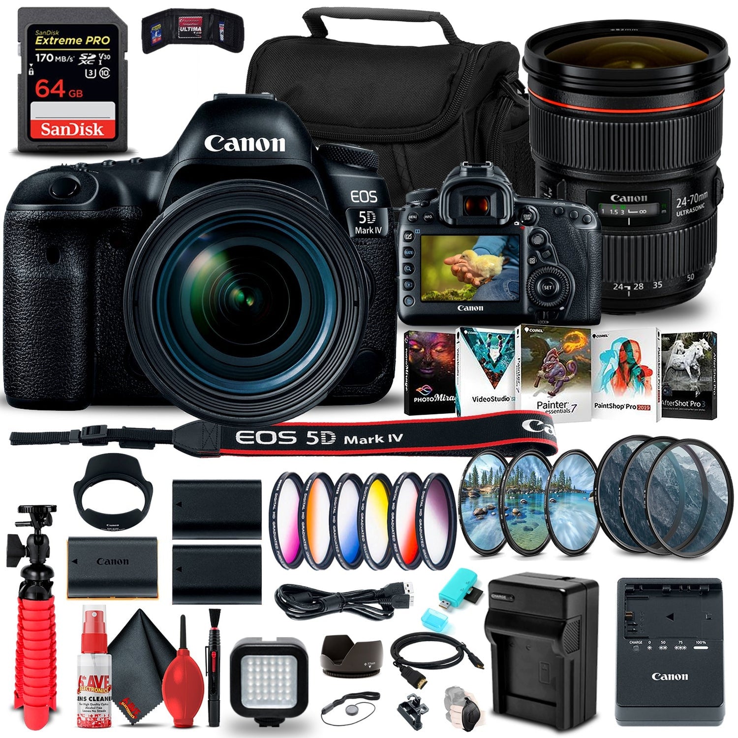 Canon EOS 5D Mark IV DSLR Camera with 24-70mm f/4L Lens (1483C018) Extreme Bundle