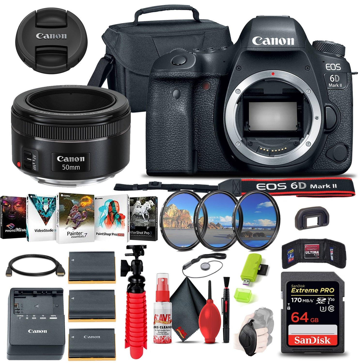 Canon EOS 6D Mark II DSLR Camera (1897C002) Ultimate Graphic Bundle
