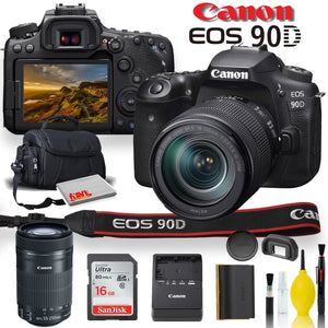 Canon EOS 90D DSLR Camera With 18-135mm Lens, Canon EF-S 55-250mm f/4-5.6 IS STM Lens, Soft Padded Case, Memory Card, and More - Used Canon