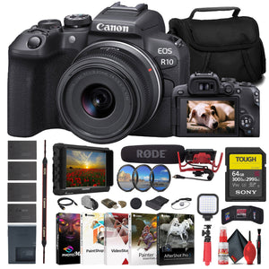 Canon EOS R10 Mirrorless Camera W/ 18-45mm Lens + 4K Monitor + VideoMic + More - Reconditioned Canon