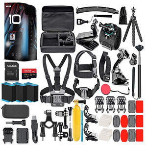 GoPro HERO10 - Action Camera + 64GB Card, 50 Piece Accessory Kit and 2 Batteries - Used