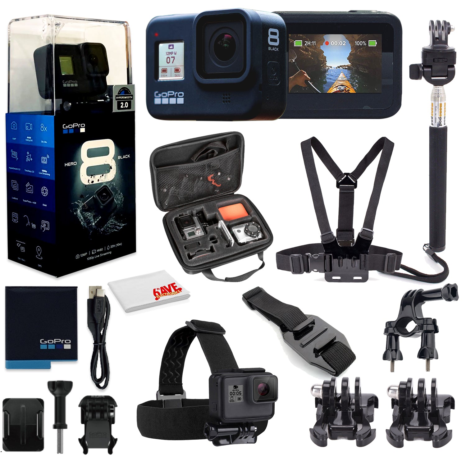 GoPro HERO8 Black Digital Action Camera - With Mega Accessory Kit - Al