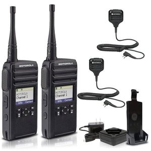 Motorola DTR700 900 MHz Digital 2-Way Radio 50 Channels + 2 x HKLN4606 Remote Speaker Mic 2-Pack Motorola Solutions