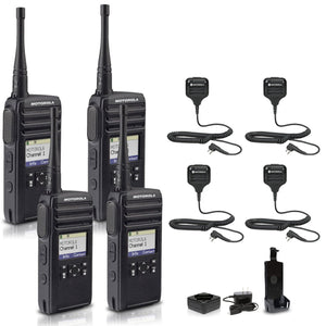 Motorola DTR700 900 MHz Digital 2-Way Radio 50 Channels + 4 x HKLN4606 Remote Speaker Mic 4-Pack Motorola Solutions