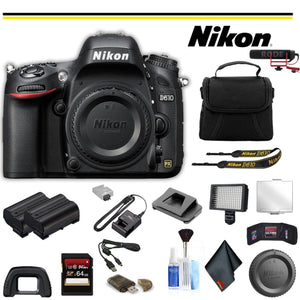 Nikon D610 DSLR Camera 1540 Advanced Bundle W/ Bag, Extra Battery, LED Light, Mic, and More - International Model Nikon