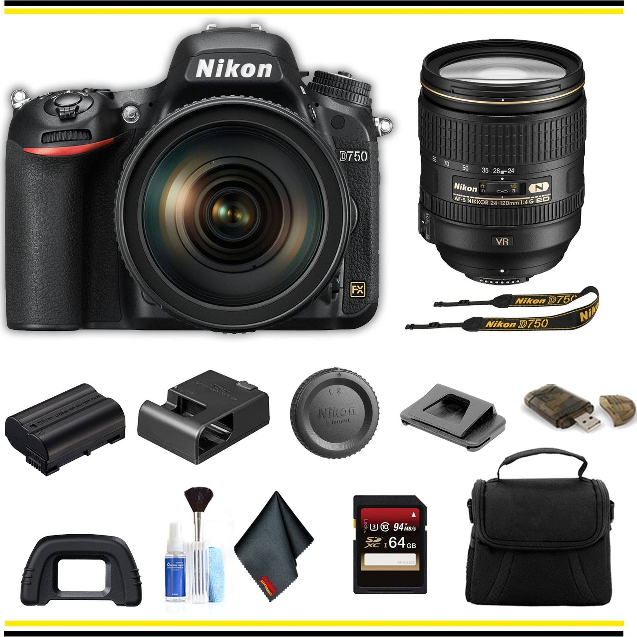 Nikon D750 DSLR Camera with 24-120mm Lens 1549 Starter Bundle- International Model Nikon
