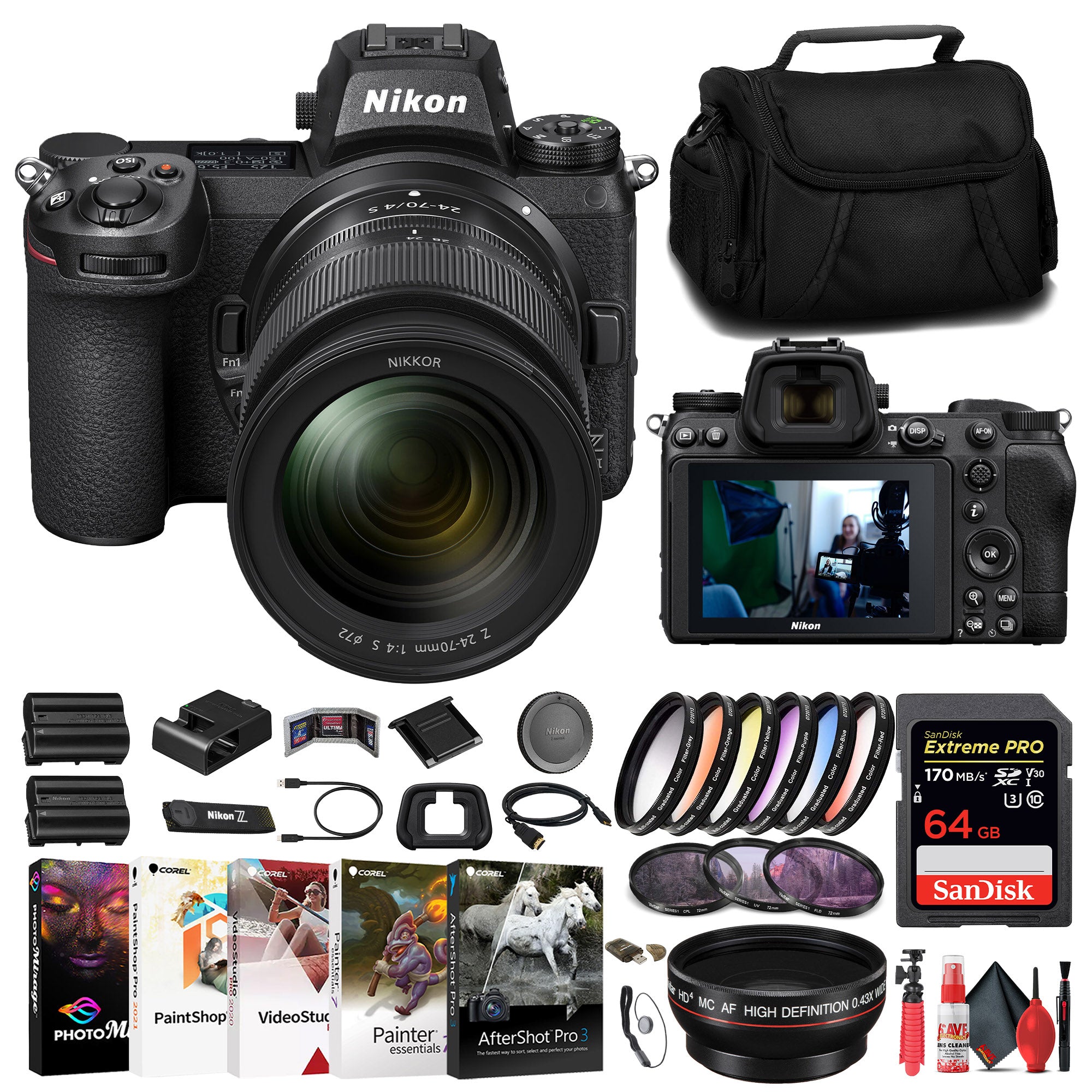 Nikon Z7 II Mirrorless Camera W/ 24-70mm f/4 Lens + 64GB Card + Filter Kit + More