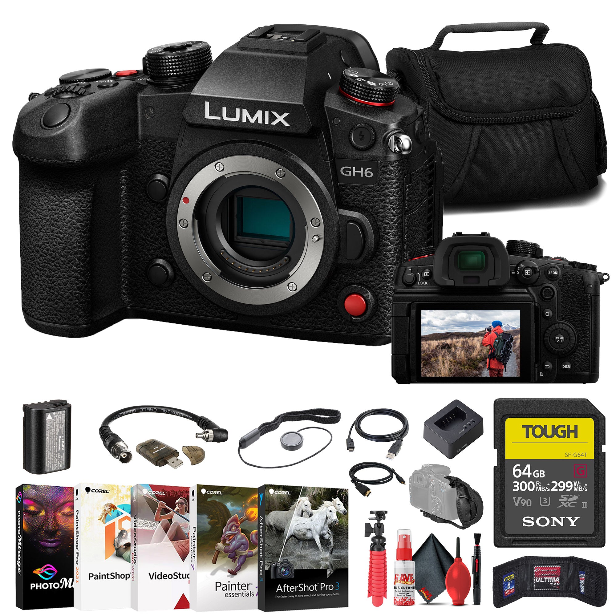 Panasonic Lumix GH6 Mirrorless Camera + 64GB TOUGH SD Card + Card Reader Starter Bundle
