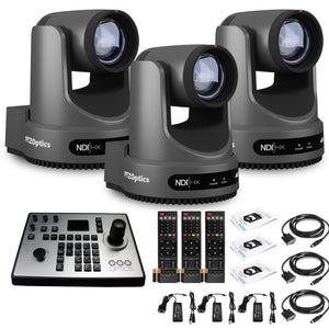 3 x PTZOptics Move 4K PTZ Camera with 20x Zoom Gray PT20X-4K-GY-G3 + PT-JOY-G4 Controller PTZOptics