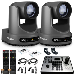 2 x PTZOptics Move 4K PTZ Camera with 20x Zoom Gray PT20X-4K-GY-G3 + PT-JOY-G4 Controller + 2 x Wall Mount PTZOptics