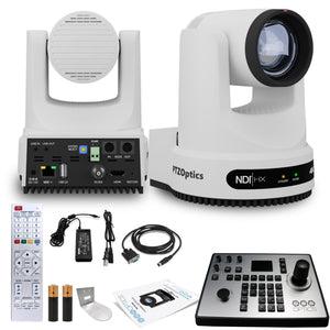 PTZOptics Move 4K PTZ Camera with 20x Zoom White PT20X-4K-WH-G3 + PT-JOY-G4 Controller + Wall Mount PTZOptics