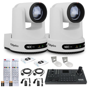 2 x PTZOptics Move 4K PTZ Camera with 20x Zoom White PT20X-4K-WH-G3 + SuperJoy PTZ Controller + 2 x Wall Mount