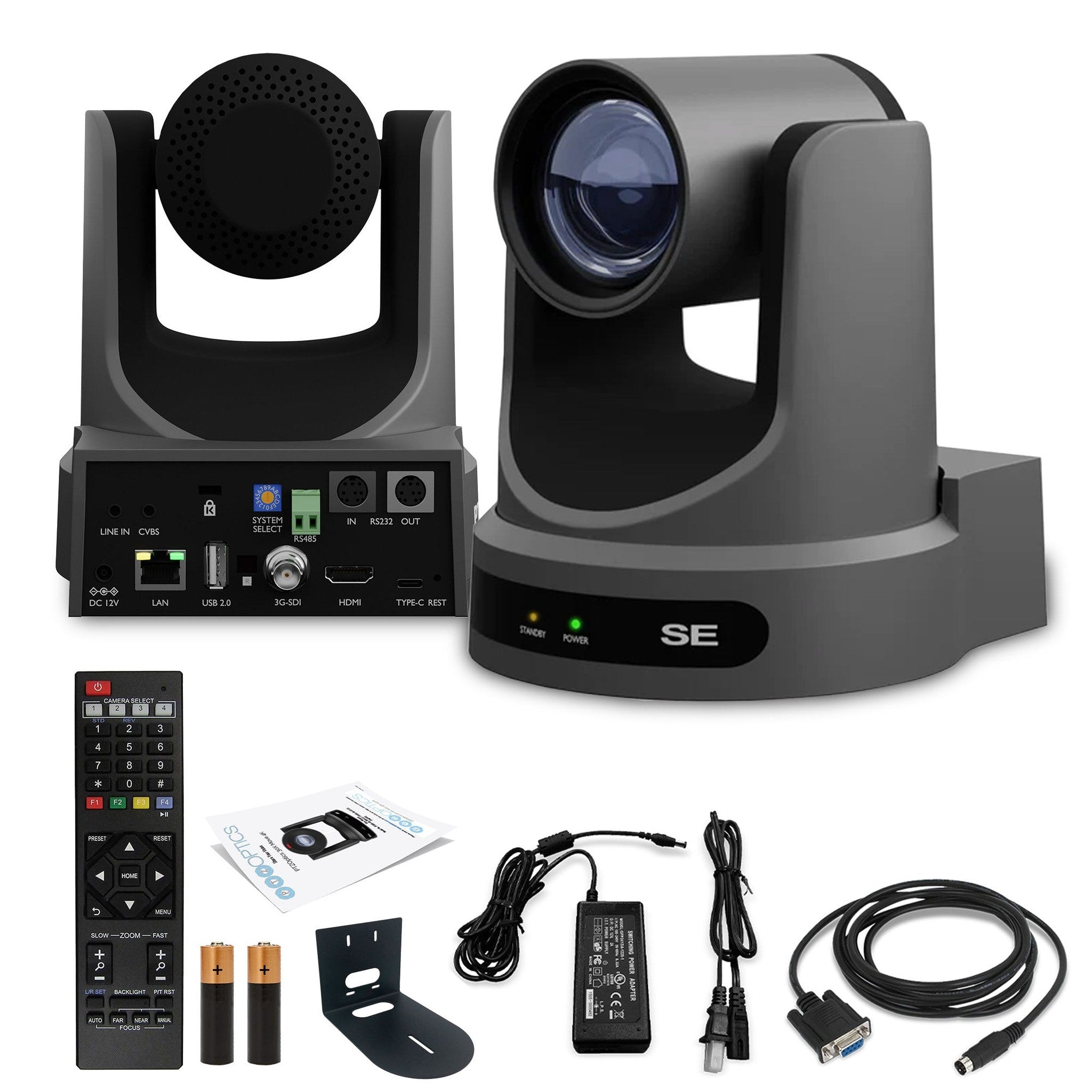 PTZOptics Move SE PTZ Camera with 20x Optical Zoom Gray PT20X-SE-GY-G3 + Universal Wall Mount Black PTZOptics