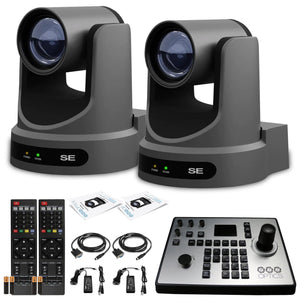 2 x PTZOptics Move SE PTZ Camera with 20x Optical Zoom Gray PT20X-SE-GY-G3 + PT-JOY-G4 Controller PTZOptics