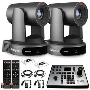 2 x PTZOptics Move 4K PTZ Camera with 30x Zoom Gray PT30X-4K-GY-G3 + PT-JOY-G4 Controller PTZOptics