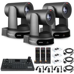 3 x PTZOptics Move 4K PTZ Camera with 30x Zoom Gray PT30X-4K-GY-G3 + SuperJoy PTZ Controller PTZOptics