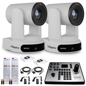 2 x PTZOptics Move 4K PTZ Camera with 30x Zoom White PT30X-4K-WH-G3 + PT-JOY-G4 Controller PTZOptics