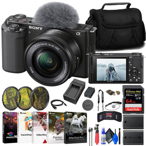 Sony ZV-E10 Mirrorless Camera w/ 16-50mm Lens Black + Extra Battery + Software Sony