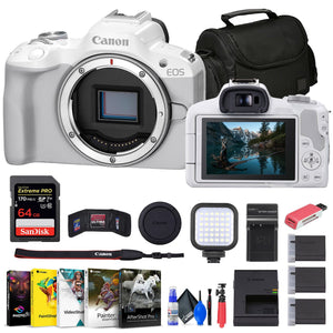 Canon EOS R50 Mirrorless Camera White + 64GB Card + Bag + Charger + Battery + More Canon