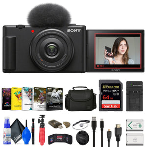 Sony ZV-1F Vlogging Camera Black ZV1F/B + Case + 64GB Card + Tripod + Software + More Sony