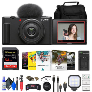 Sony ZV-1F Vlogging Camera Black ZV1F/B + Case + 64GB Card + Tripod + More Sony