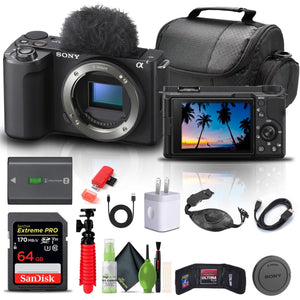 Sony Alpha ZV-E10 II Mirrorless Camera + 64GB Card + Bag + Card Reader + HDMI + More Sony