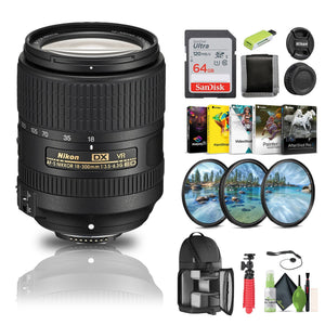 Nikon AF-S DX NIKKOR 18-300mm f/3.5-6.3G ED VR Lens 2216 + 64GB Memory Card - Bundle Nikon