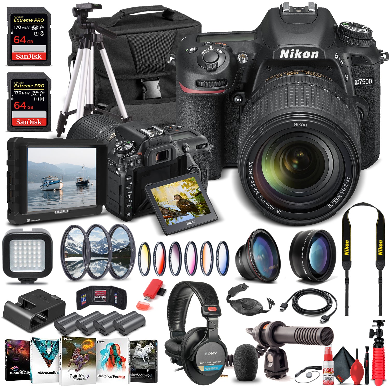 Nikon D7500 DSLR Camera W/ 18-140mm Lens 1582  - Pro Bundle