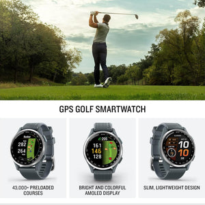 Garmin Approach S44, Silver/Black Silicone GPS Golf Smart watch Bundle Garmin