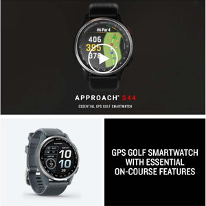 Garmin Approach S44, Silver/Black Silicone GPS Golf Smart watch Bundle Garmin