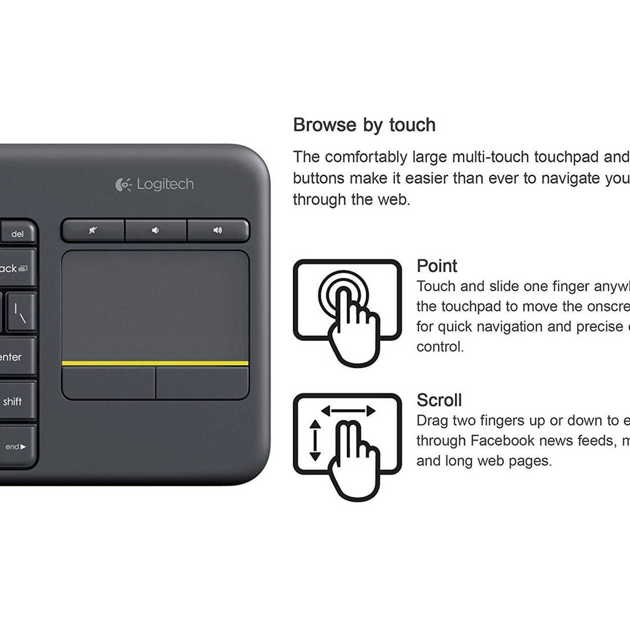 Logitech K400 Plus Wireless Touch TV Keyboard with Easy Media Control and Built-In Touchpad Logitech