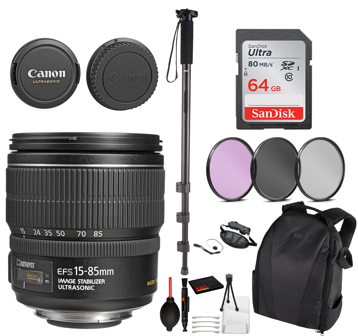 Canon EF-S 15-85mm f/3.5-5.6 IS USM Lens 3560B002 Essential Bundle for Canon EOS - International Model No Warranty