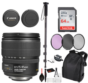 Canon EF-S 15-85mm f/3.5-5.6 IS USM Lens 3560B002 Essential Bundle for Canon EOS - International Model No Warranty