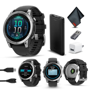 fenix E – 47 mm, AMOLED, Stainless Steel with Black Silicone Band Garmin