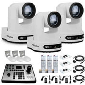 3 x PTZOptics Move 4K PTZ Camera with 12x Zoom White PT12X-4K-WH-G3 + PT-JOY-G4 Controller + 3 x Wall Mount PTZOptics