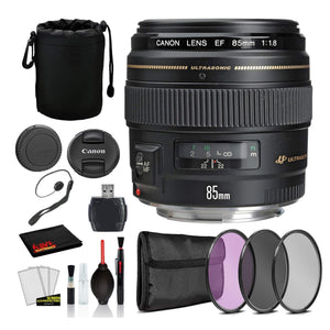 Canon EF 85mm f/1.8 USM Lens 2519A003 Lens with Bundle includes 3pc Filter Kit UV, CPL, FLD + Lens Pouch + More Canon