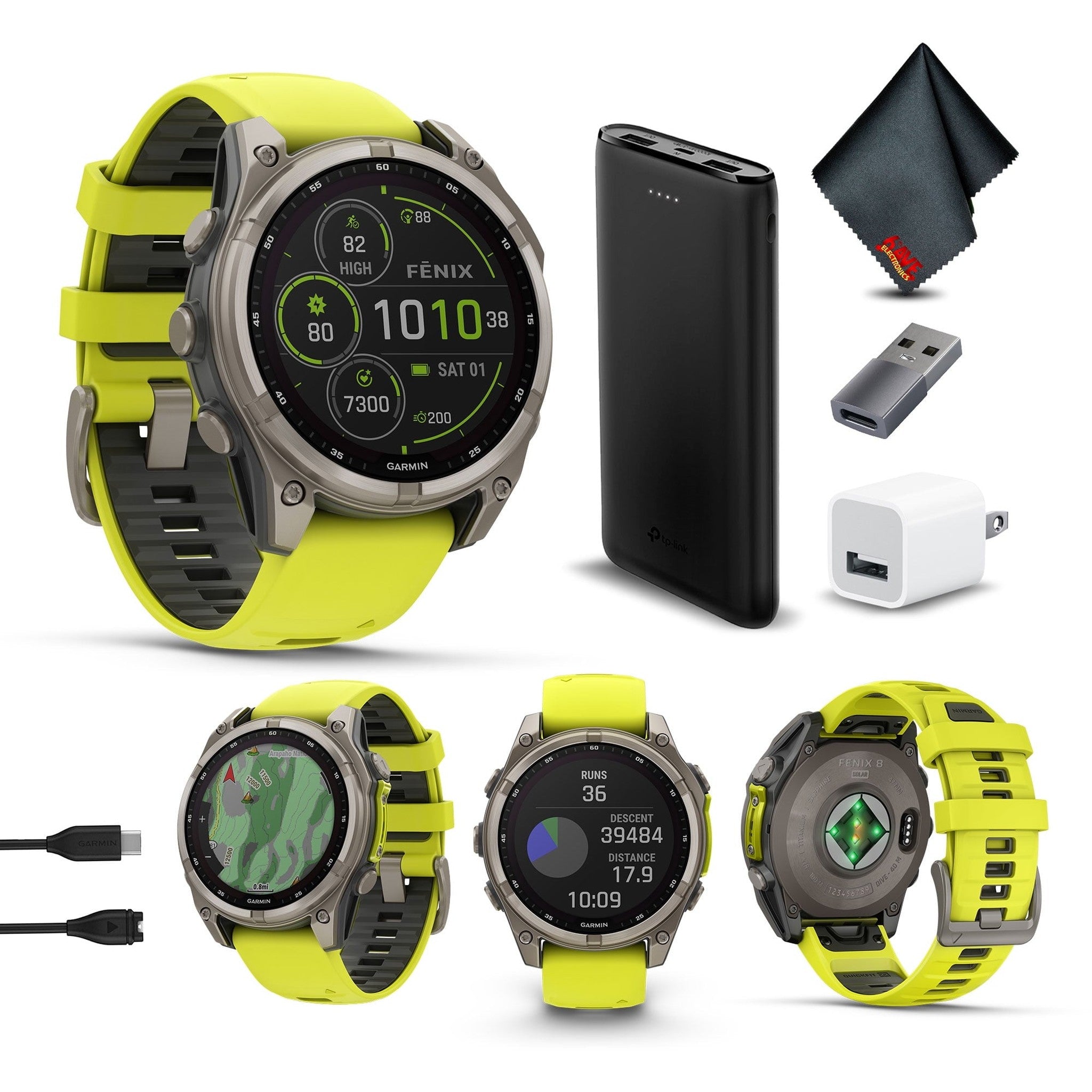 fenix 8 – 47 mm, Solar, Sapphire, Titanium with Amp Yellow/Graphite Silicone