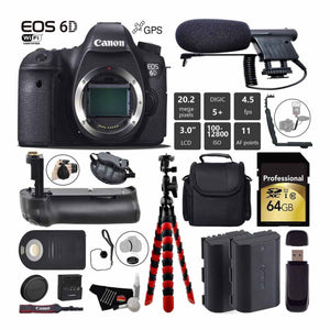 Canon EOS 6D DSLR Camera Body Only + Professional Battery Grip + Condenser Microphone + Extra Battery + Case + Wrist S Canon