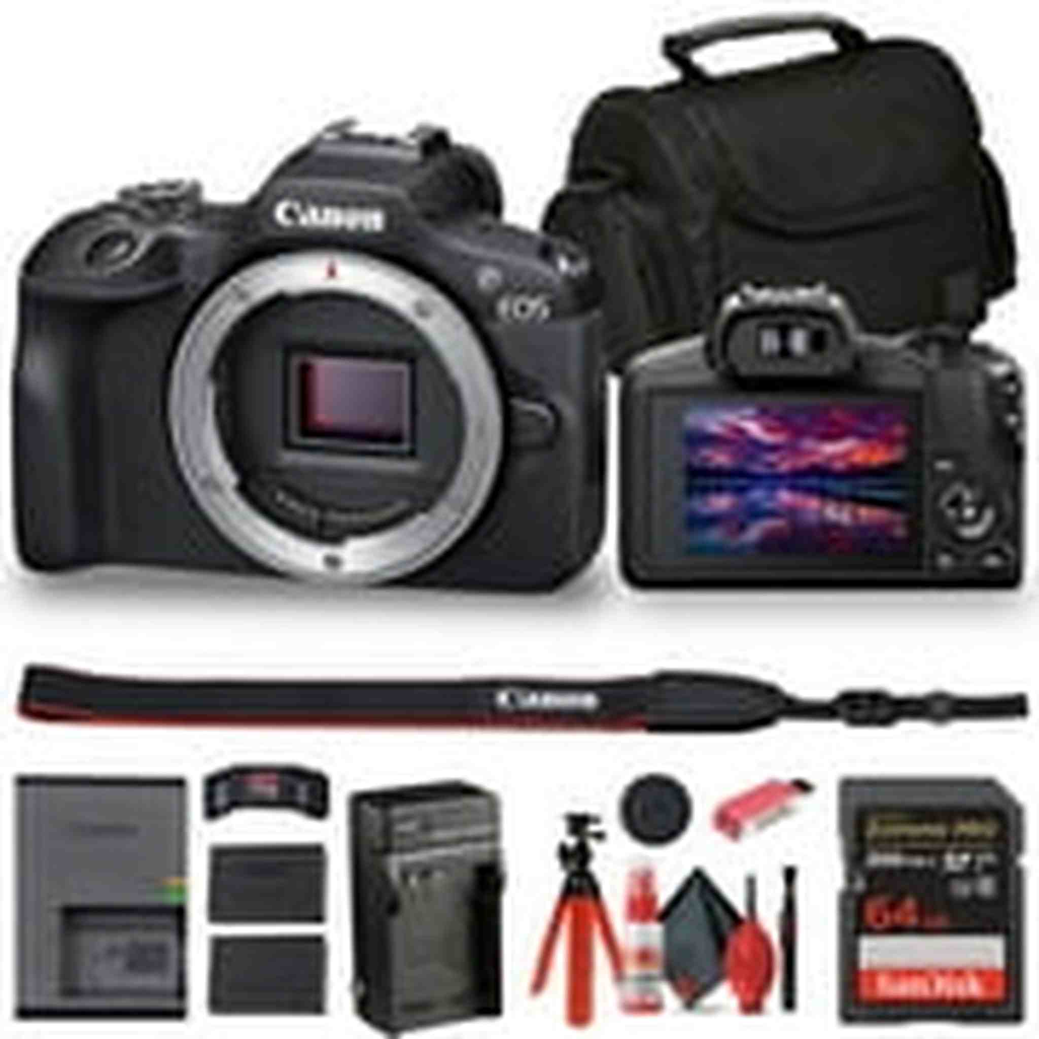 Canon EOS R100 Mirrorless Camera 6052C002 + Bag + 64GB Card + LPE17 Battery + More Canon