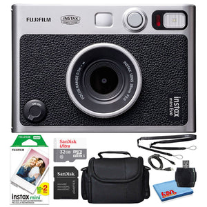 Fujifilm Instax Mini EVO Instant Film Camera Black with 20 Films + 32GB Card - Reconditioned
