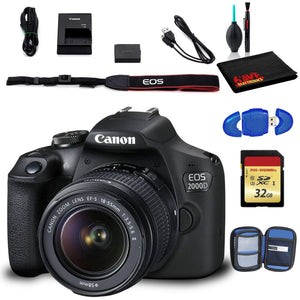 Canon EOS 2000D DSLR Camera with EF-S 18-55mm f/3.5-5.6 IS II Lens Intl Model with Cleaning Kit and 32GB Memory Kit - Used Canon