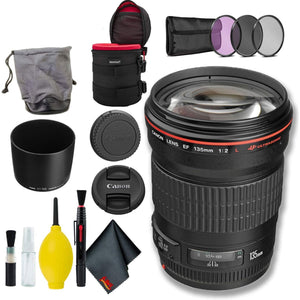 Canon EF 135mm f/2L USM Lens International Model with Filter Kit + Lens Case Bundle - Used Canon